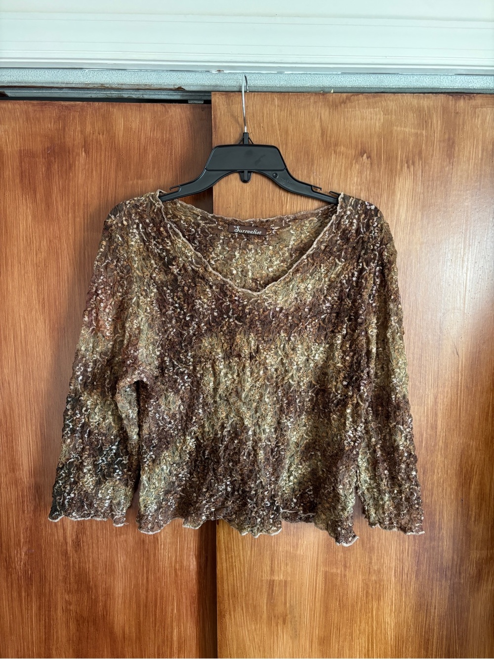 EUC Vintage Y2K Surrealist V-Neck Sheer Mesh Lace Textured Top | Women’s XL-XXL - Picture 6 of 16